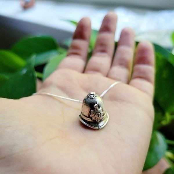 Vintage Sterling Silver Fireman's Helmet Necklace