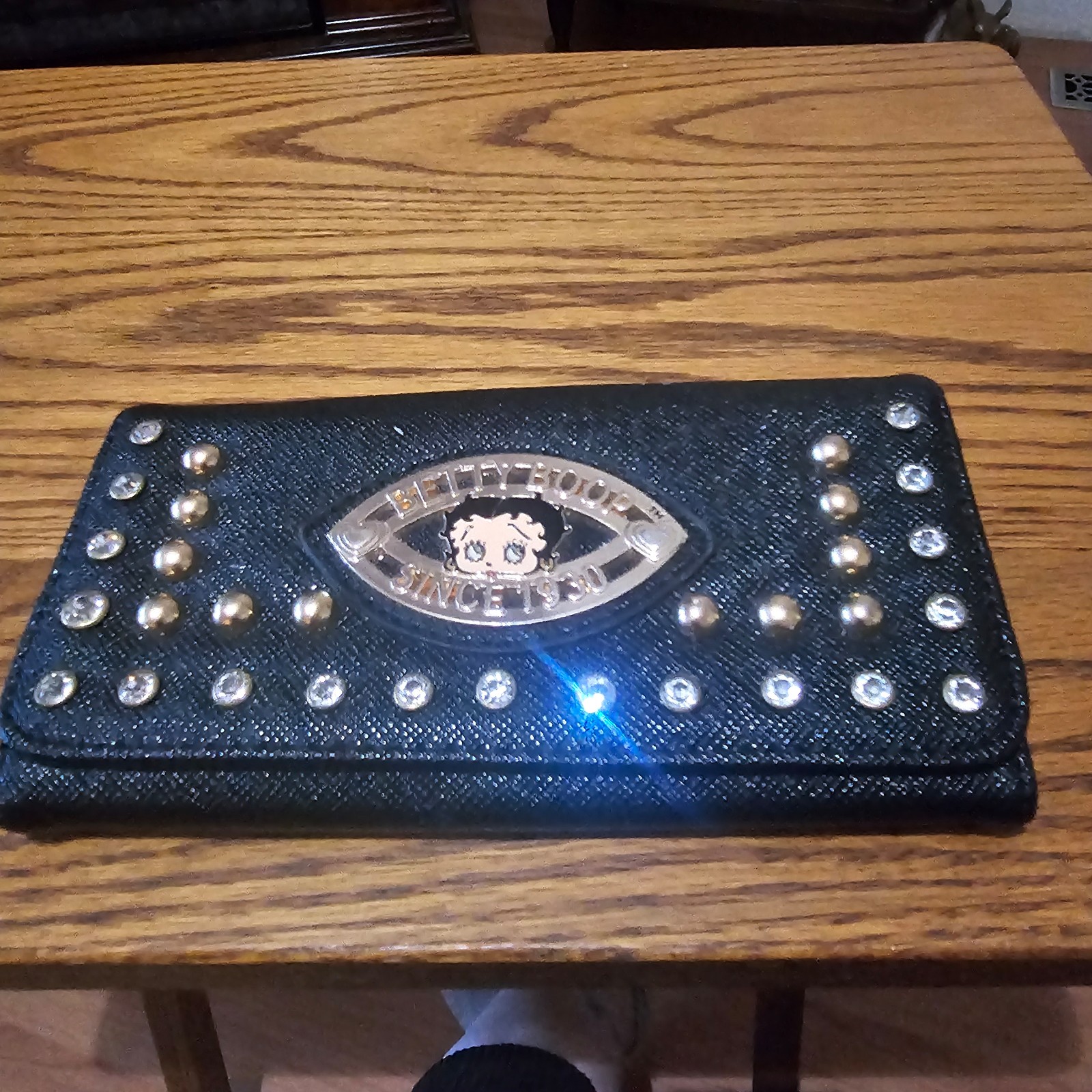 Betty Boop bling pink rhinestone checkbook L woman wallet