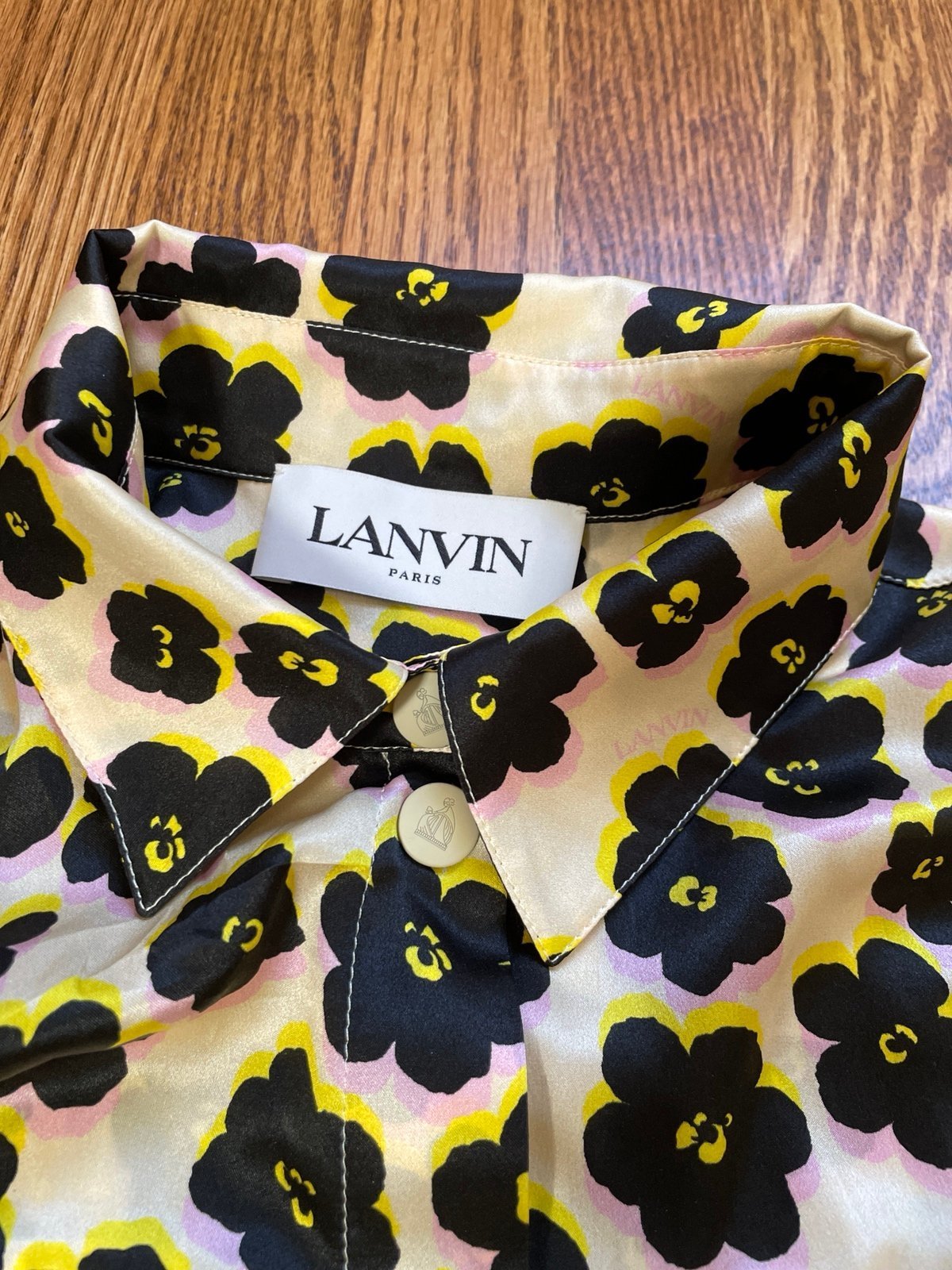 Lanvin Women's Size 42 Floral Set FITTED LONG-SLEEVE SHIRT & WIDE-LEG PANTS Used