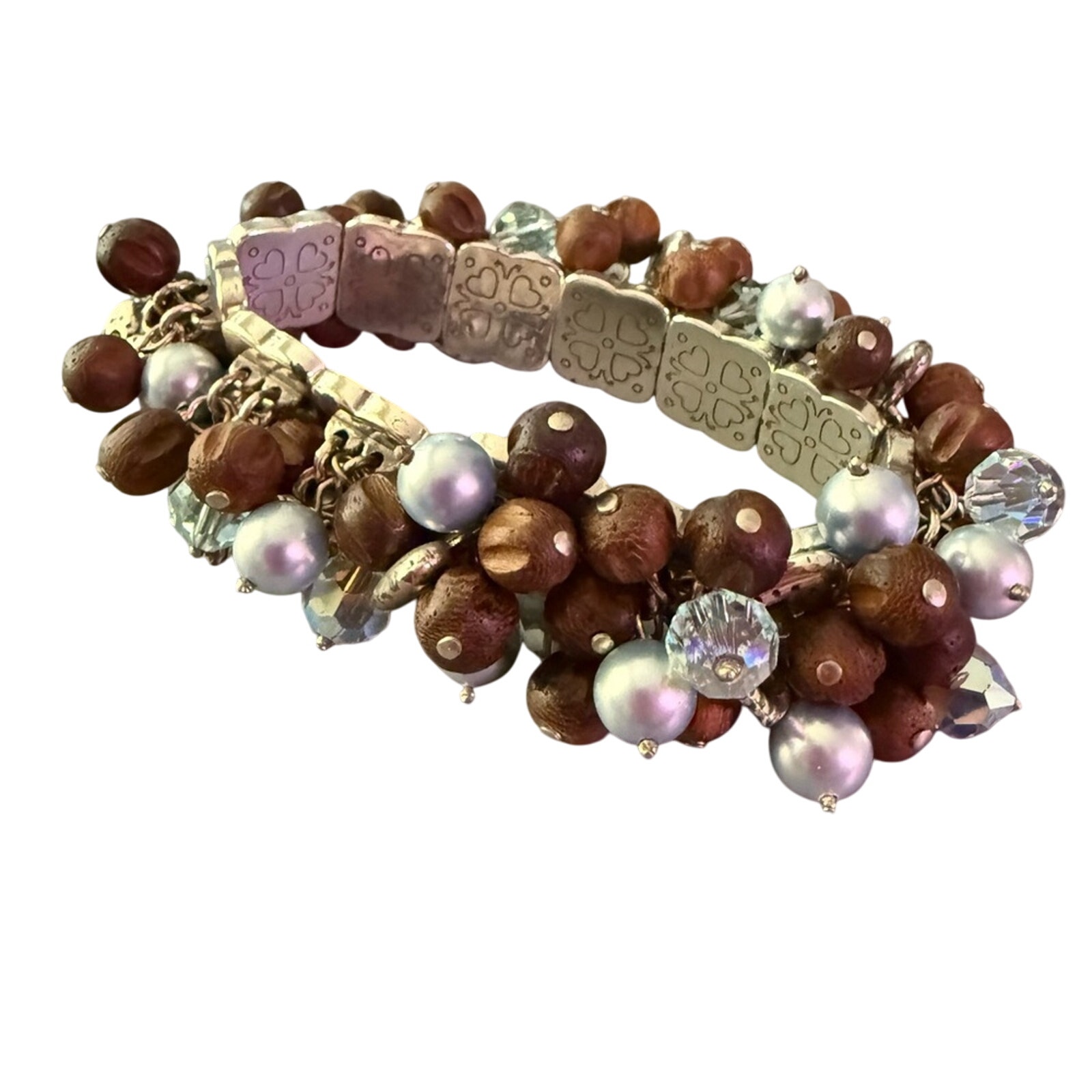 Brighton Silver Tone Hearts Beaded Stretch Bracelet