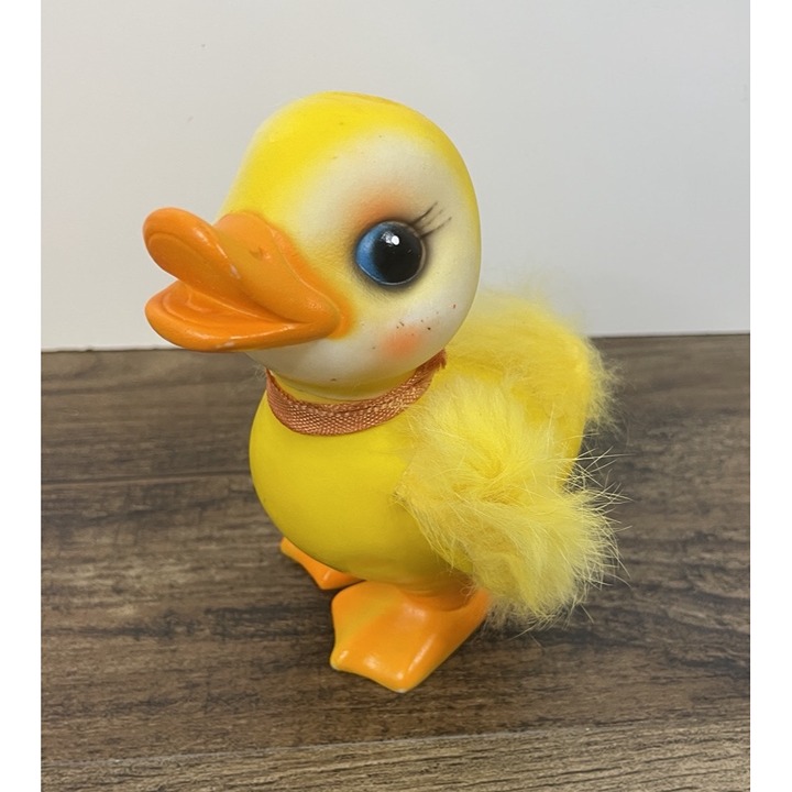 Vintage Mid Century 4.5 Rubber Chick Kitschy Easter Figurine Feathers JAPAN