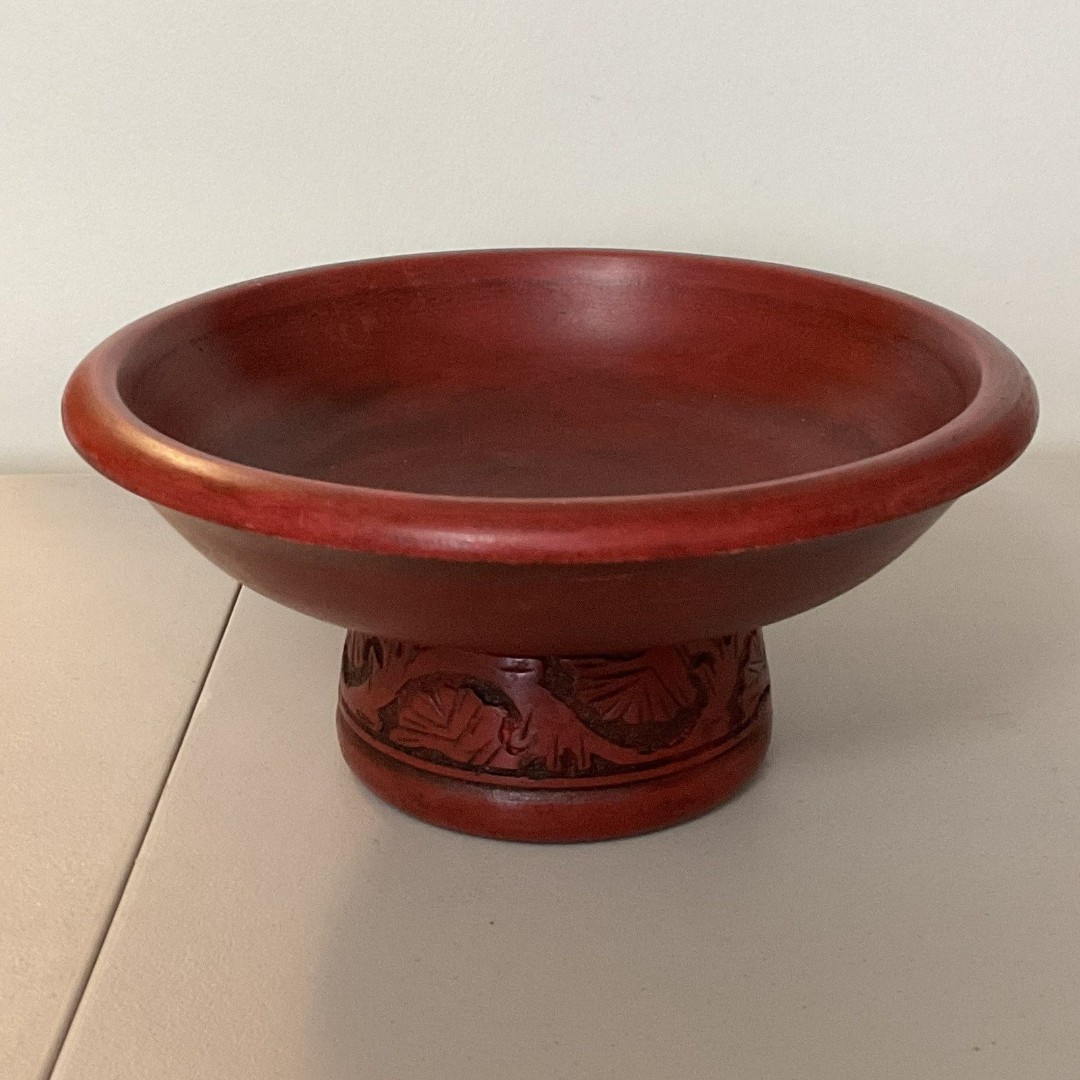 Marshall Fields Red Pedestal Wood Home Decor Bowl Natural Vintage 2005