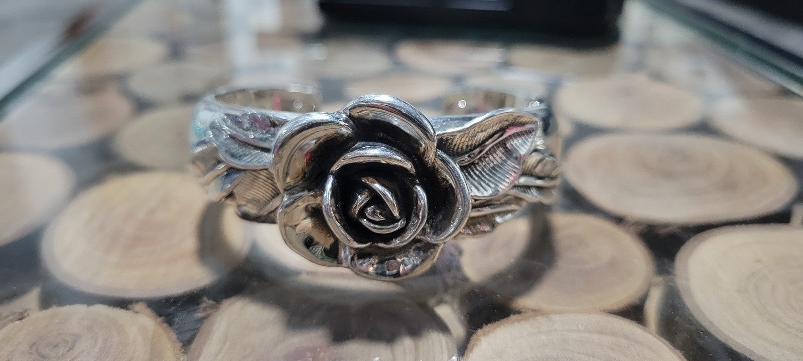 Sterling Silver Electroform Beautiful Rose Cuff Bracelet PZ Israel