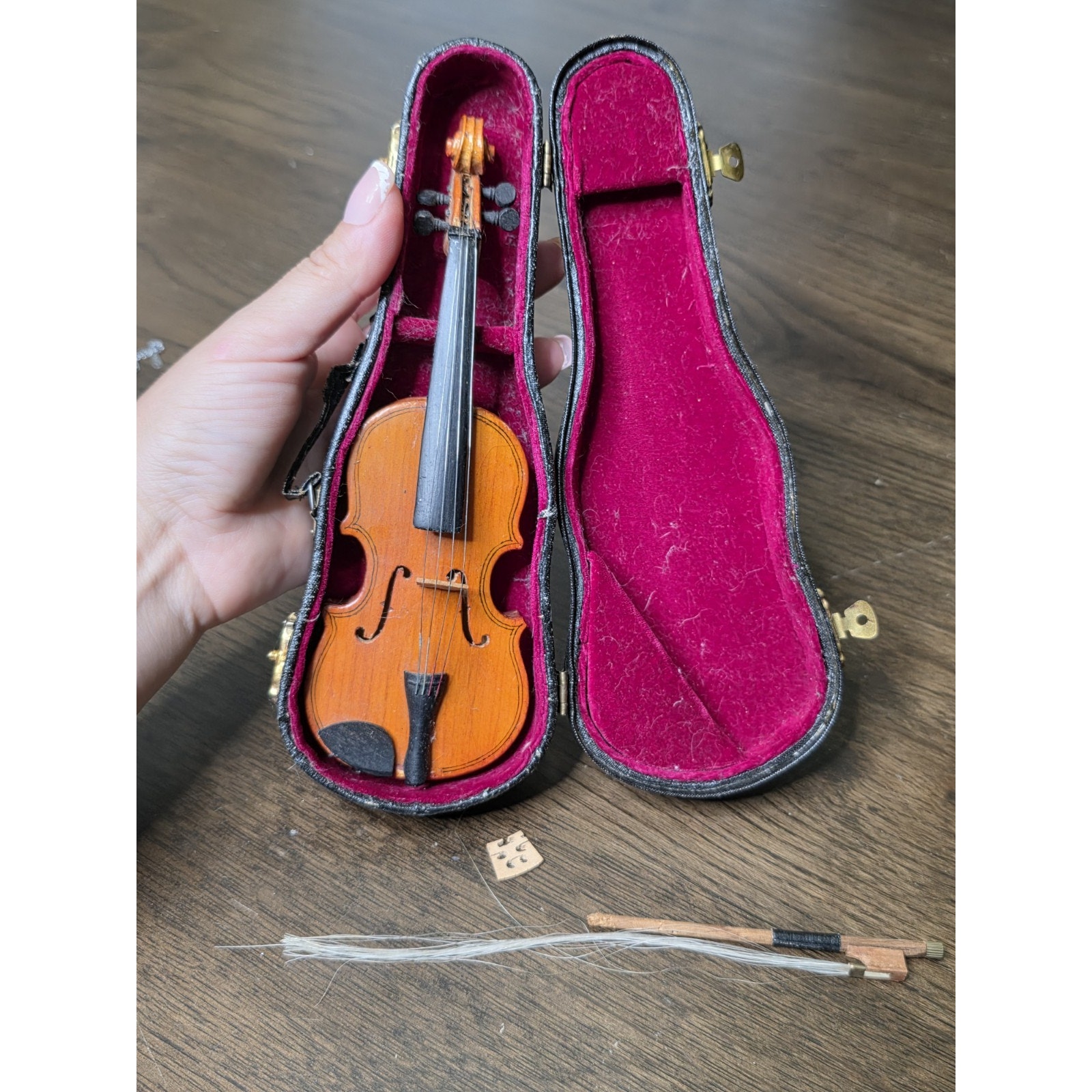 Vintage Wood Miniature Toy Violin with Case Great Collectable Home Decor