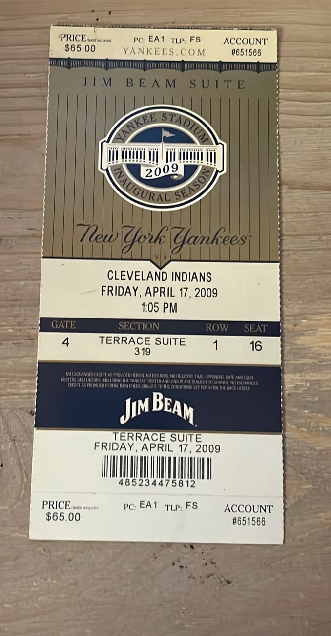 New York Yankees vs Cleveland Indians Jim Beam Suite 2009 ticket