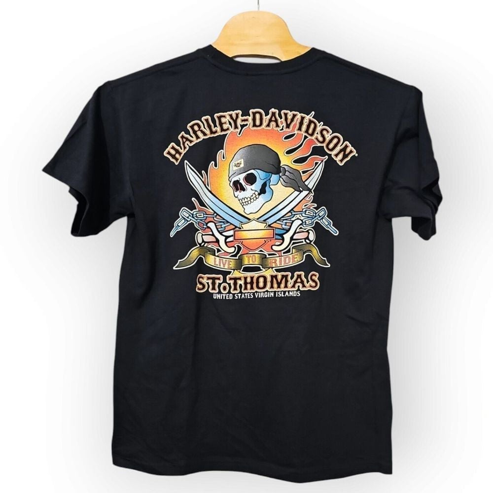 Harley Davidson St. Thomas Virgin Islands Live To Ride Skull, Cutlass Large Tee