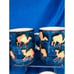 Mug Stoneware mugs drip glazed blue beige animals prints, 7 Pc Vintage