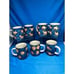 Mug Stoneware mugs drip glazed blue beige animals prints, 7 Pc Vintage