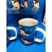 Mug Stoneware mugs drip glazed blue beige animals prints, 7 Pc Vintage