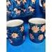 Mug Stoneware mugs drip glazed blue beige animals prints, 7 Pc Vintage