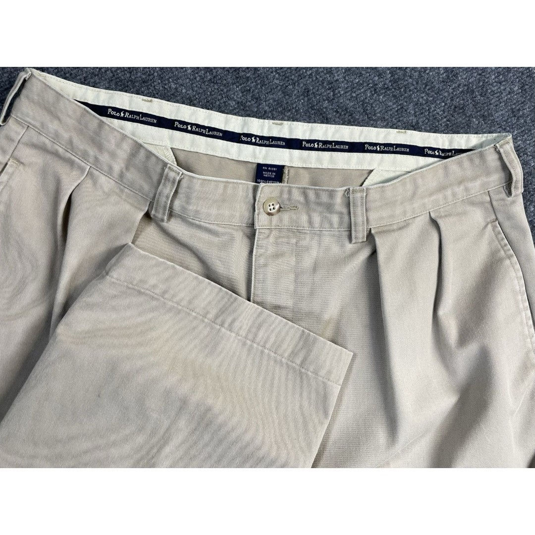 Polo Ralph Lauren Pants Mens 36x34 Tan Chino Pleated Straight 100% Cotton