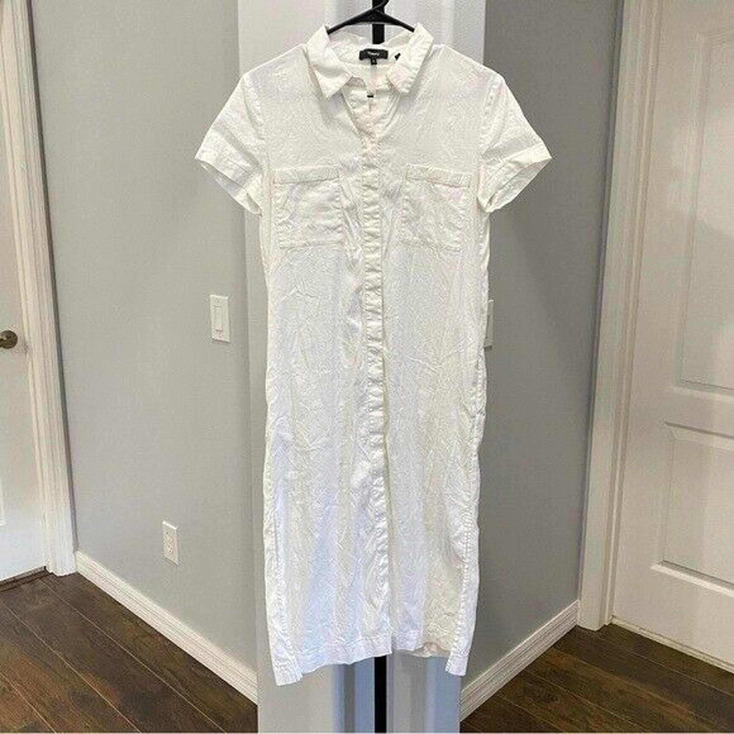 Theory White Collared Minimal Linen Midi Shirt Dress White Ivory Button Up Sz 8