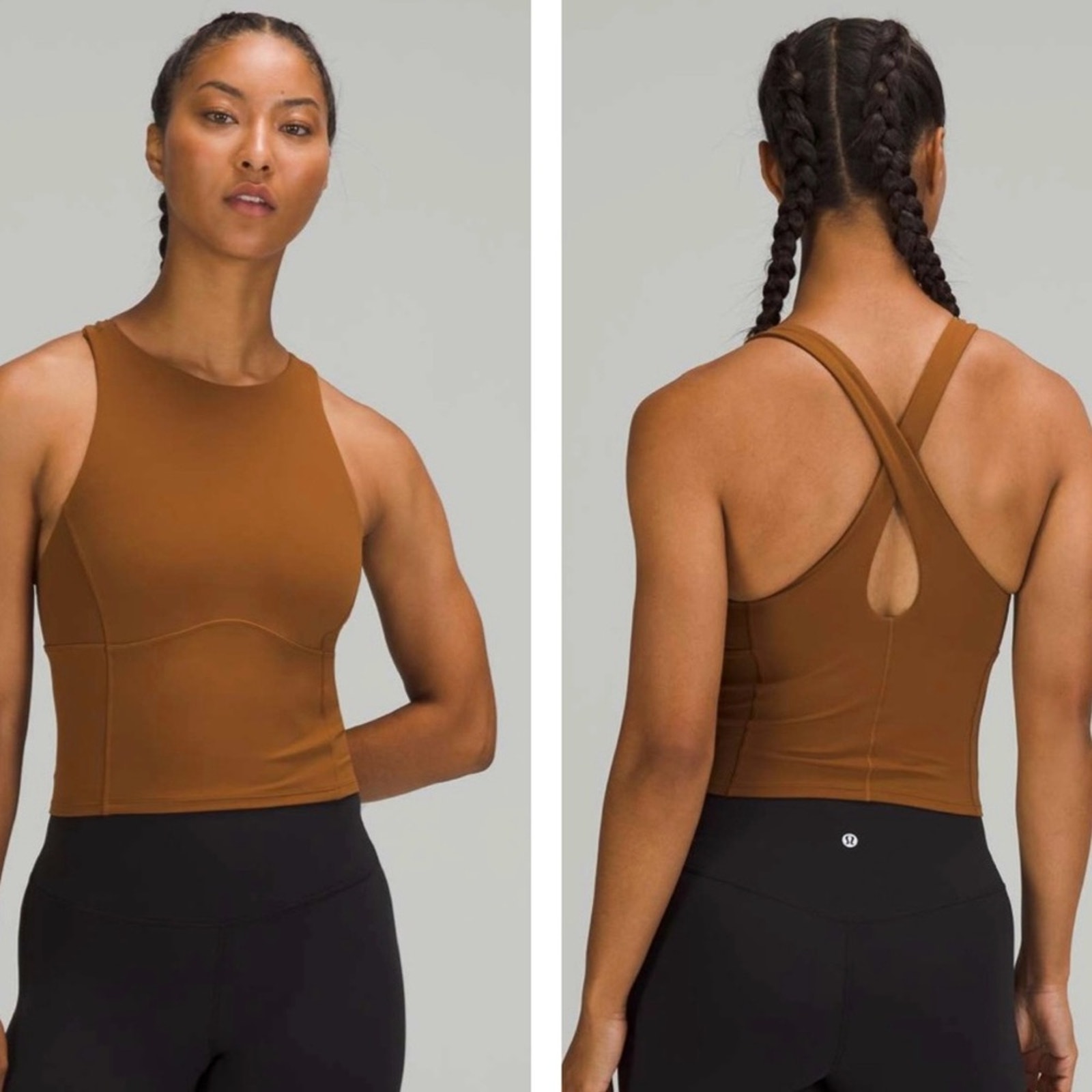 Lululemon Key to Balance Tank Top Cross Back Soft Nulu Bra Copper Brown Gold 8