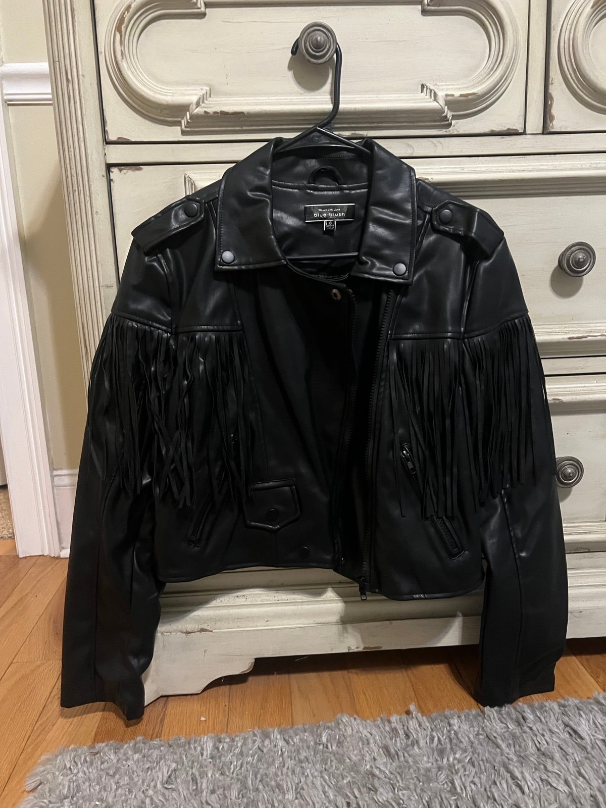 Blue B Leather jacket fringe