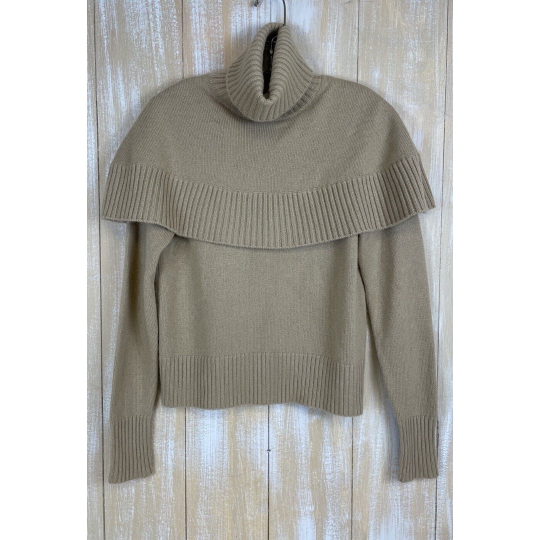 CHLOE Chloé Iconic Roll-neck 100% Cashmere Capelet Turtleneck Beige Sweater M
