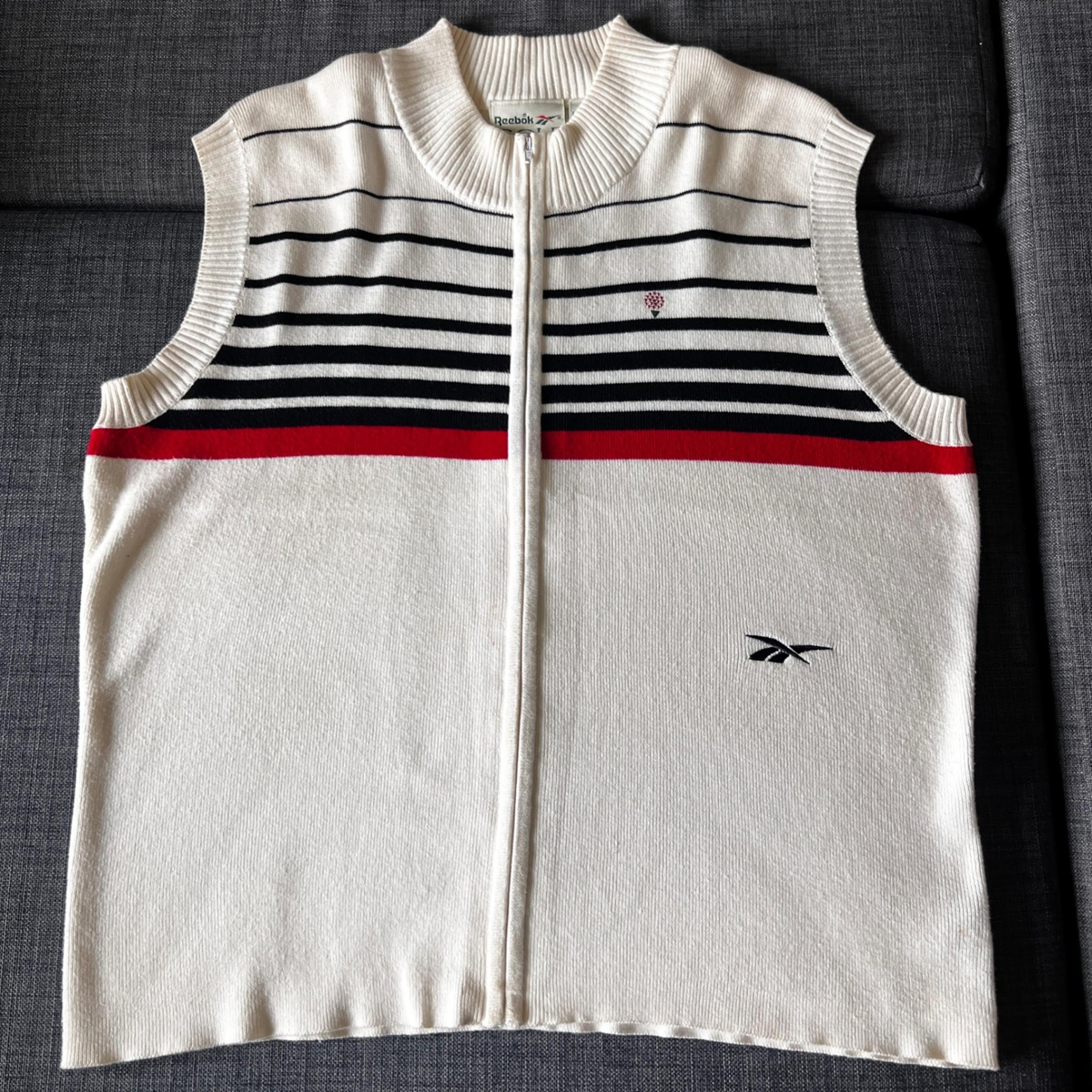 Vintage Reebok Golf Vest Full Zip Sleeveless Knit Striped Golfing Top Size XL