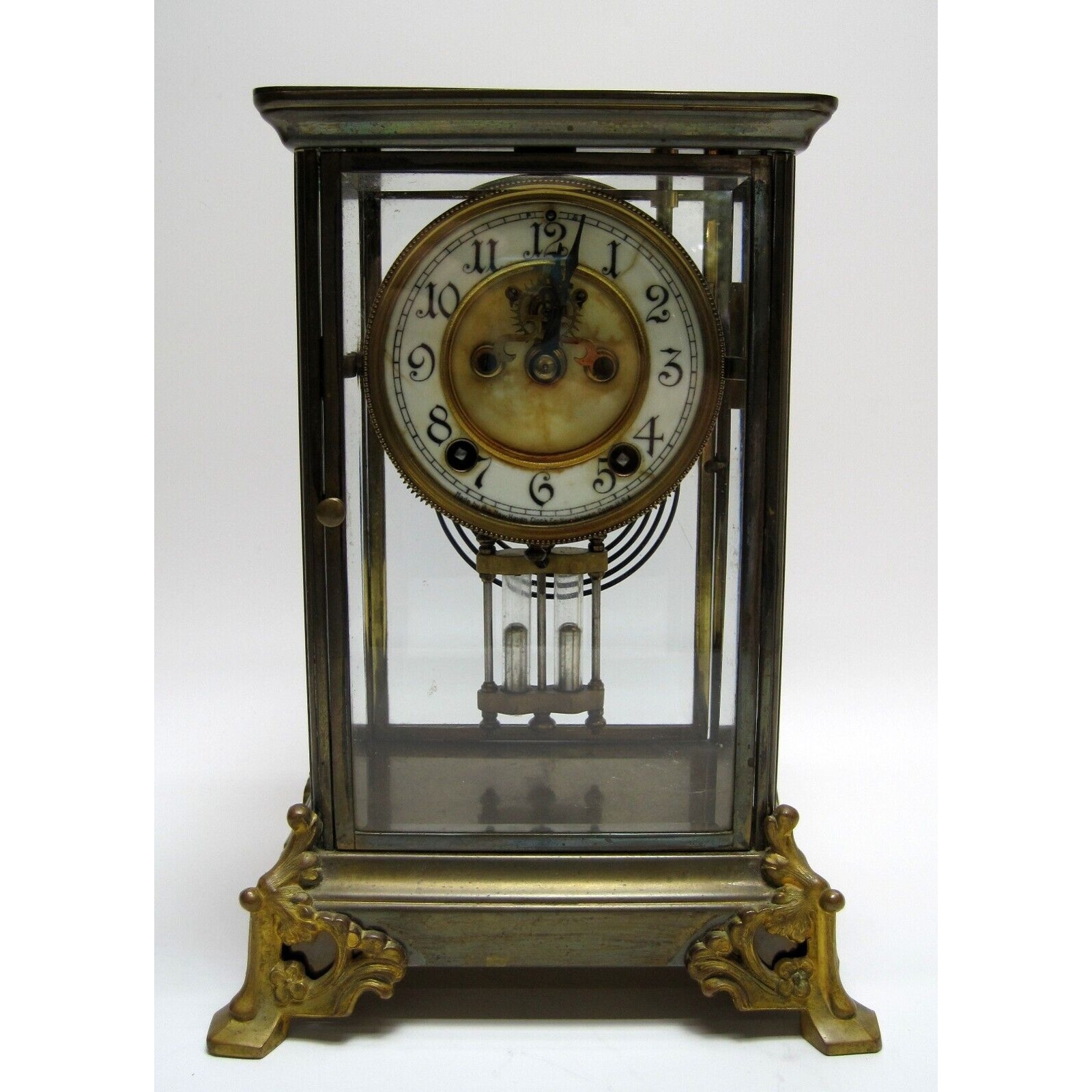 Antique New Haven Crystal Regulator Clock Open Escapement