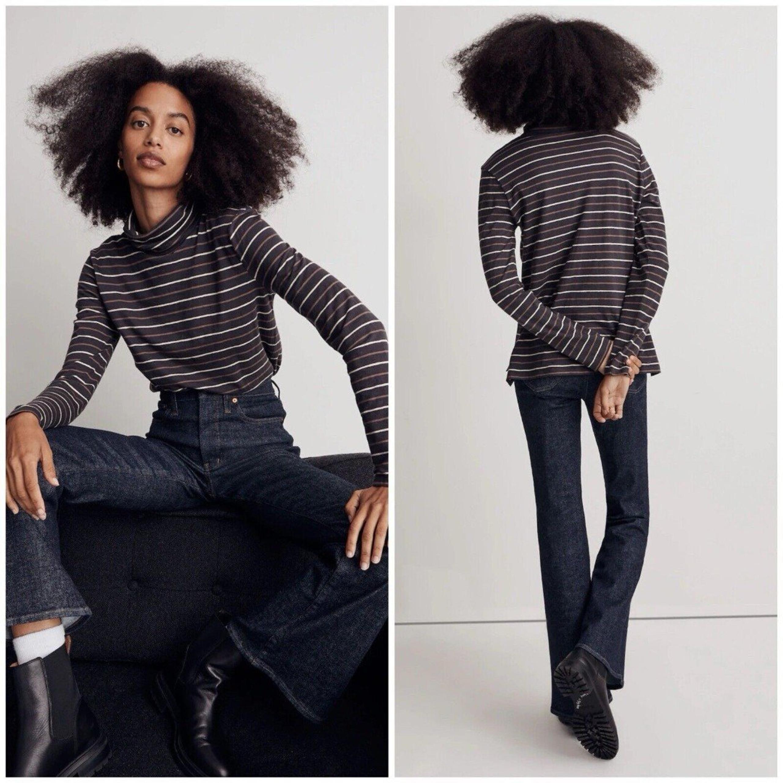 Madewell Whisper 100% Cotton Turtleneck Top in Tessie Stripe Size XXL
