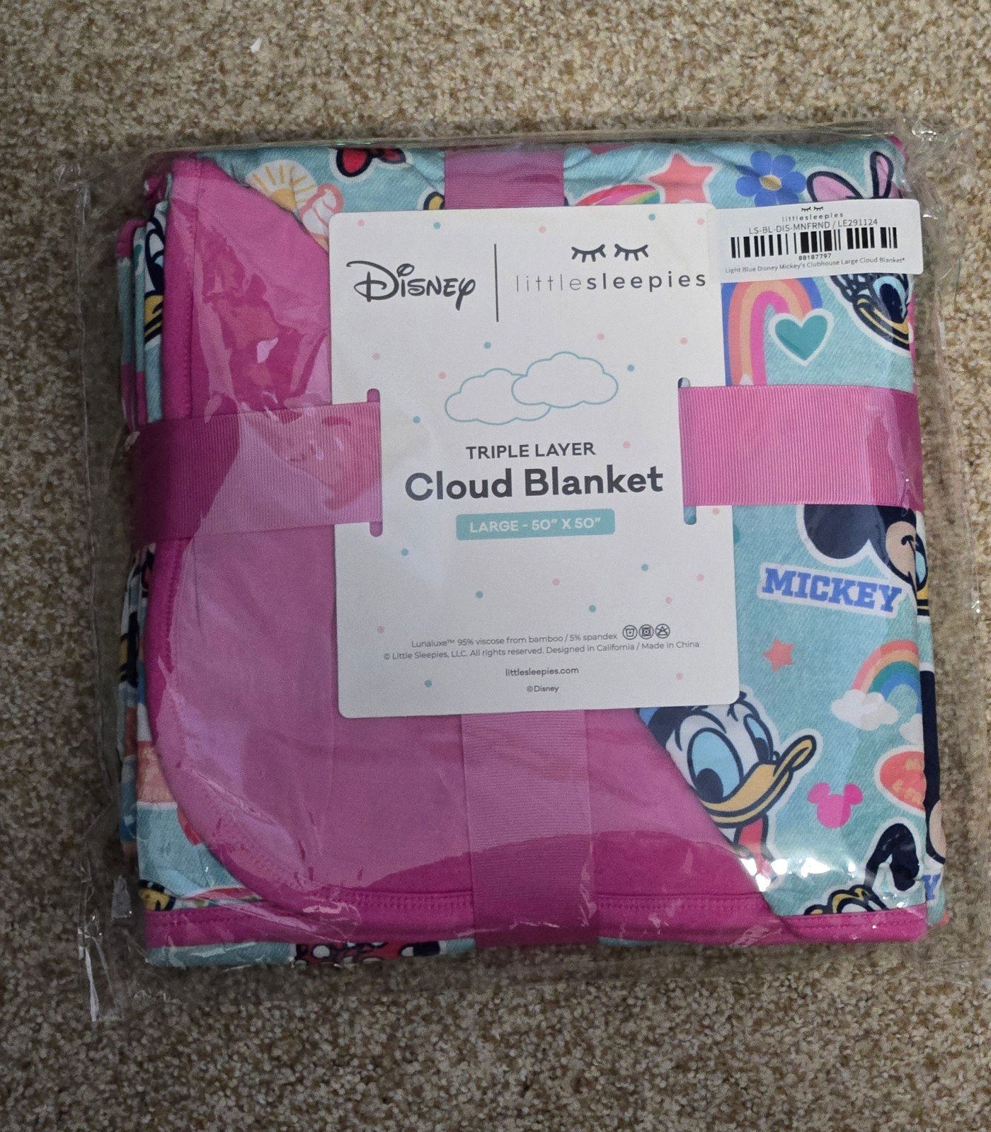 Little Sleepies Pink Mickey Mouse Clubhouse Large Cloud Blanket free shipping