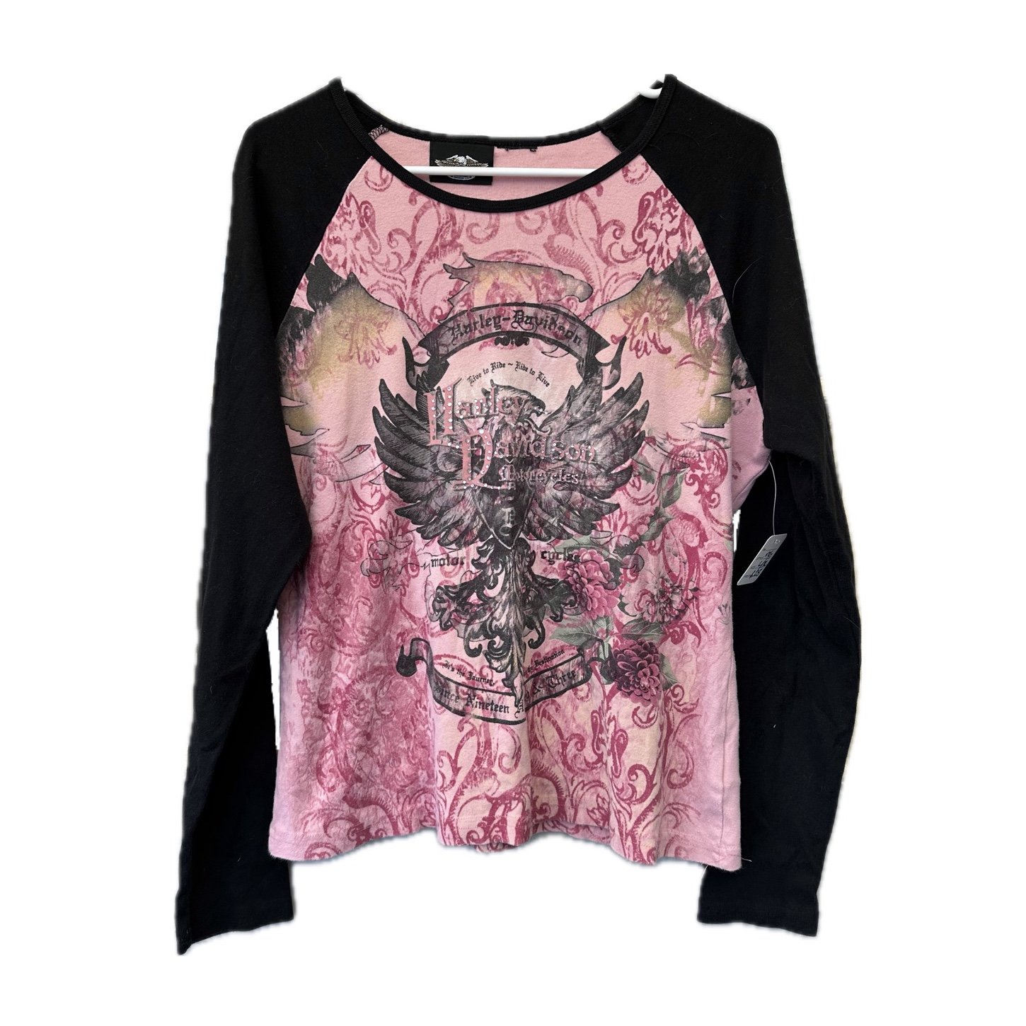 Vintage y2k Harley Davidson pink biker grunge blingy black long sleeve t-shirt