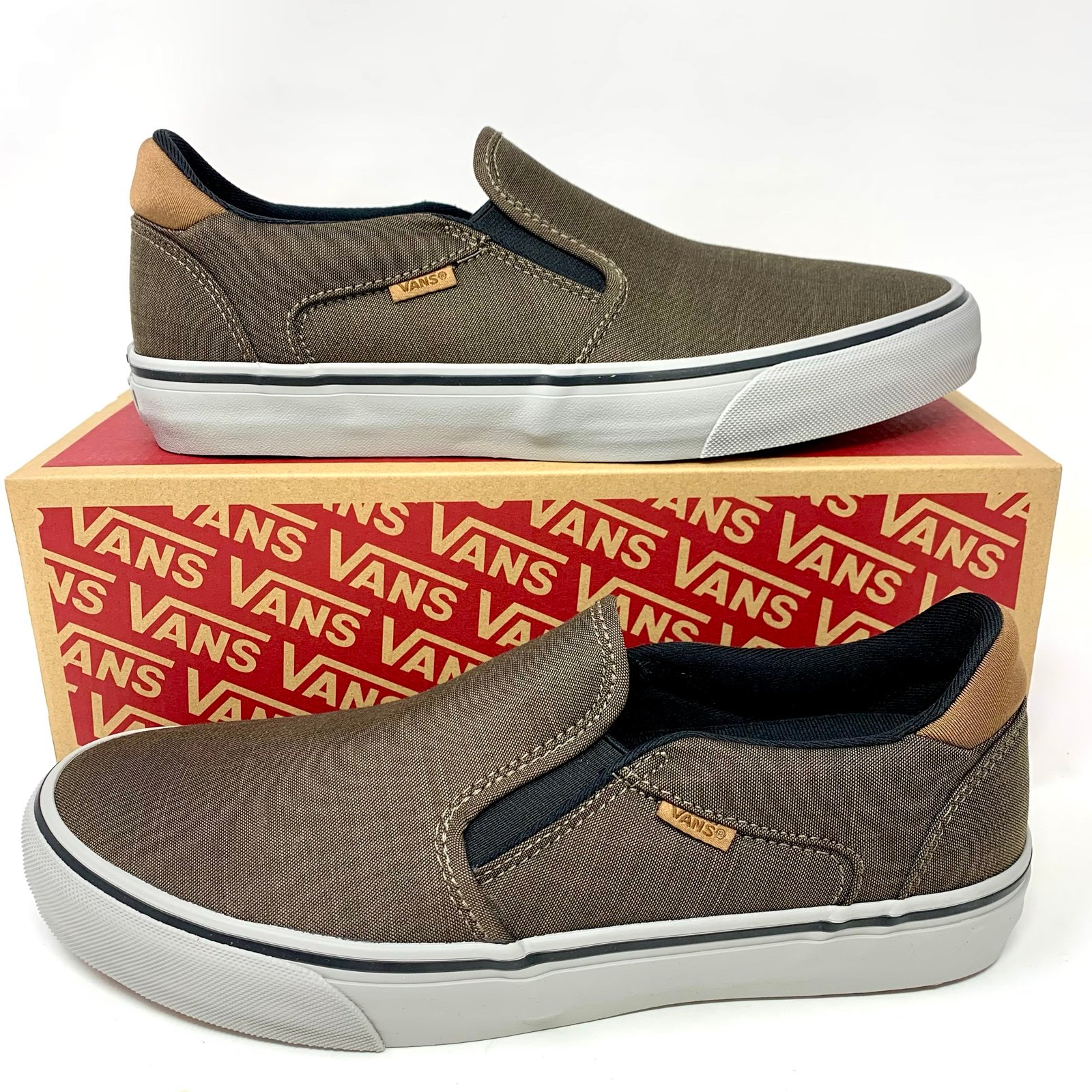 Vans Asher Deluxe Textile Slip On Shoes Walnut Grey Men’s 11.5