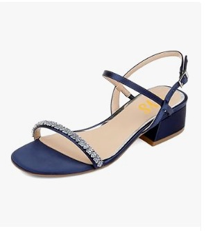FYS Women's Cute Open Toe Flat Sandals Sparkly Rhinestone Strappy Low Heels Blue