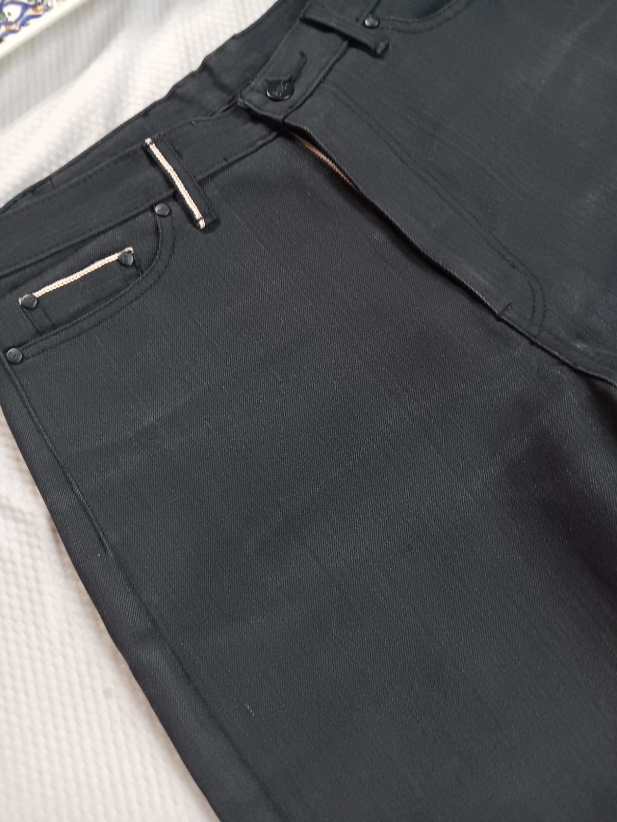 SOSO BROTHERS CUSTOM MADE JAPANESE SELVEDGE BLACK DENIM JEANS EUC
