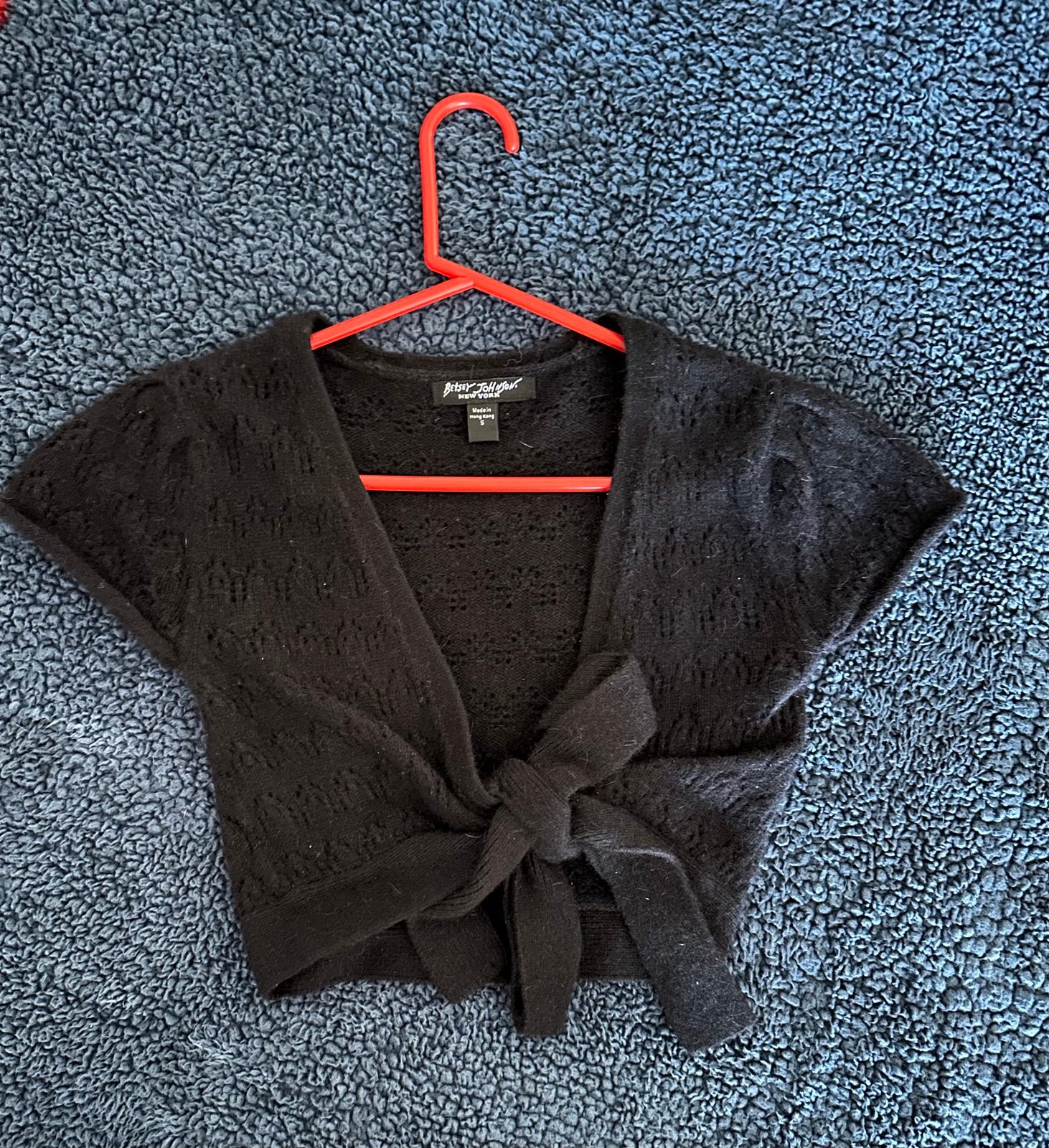 BETSY JOHNSON S Black Knit Tie-Front Shrug
