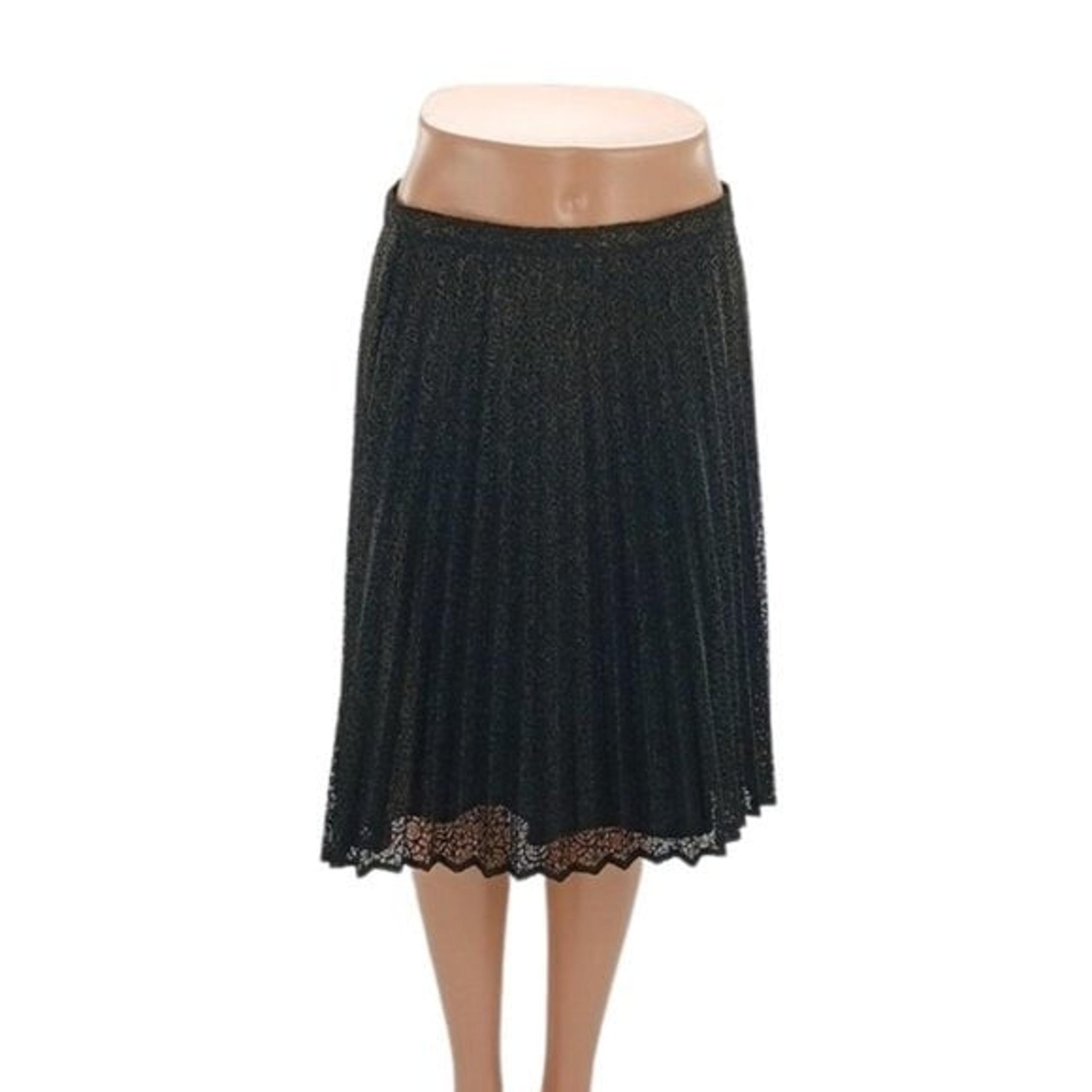 Calvin Klein Skirt Black Metallic Pleated Knee Length Womens Size 6