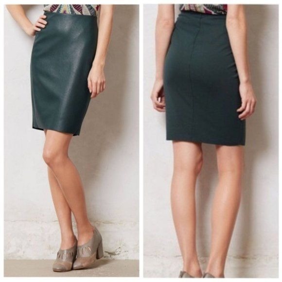 *NWT* Bailey 44 for Anthropologie Size 12 Green Faux leather Pencil Skirt