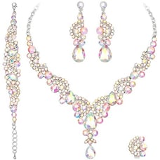 Elegant Crystal Necklace Earrings Bracelet Ring Bridal Wedding Party Jewelry Set