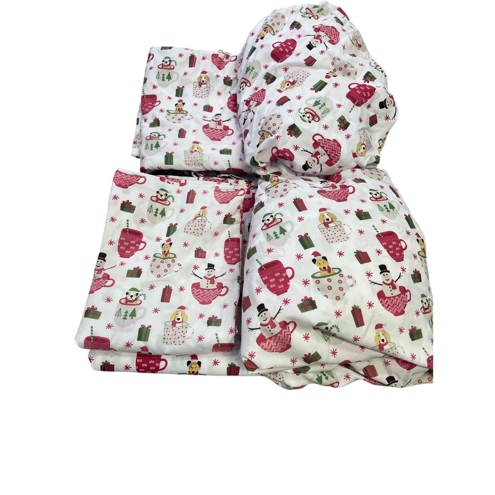 Christmas Holiday Puppy Dog Twin Sheets, White/Red, Soft Adorable 3 Piece