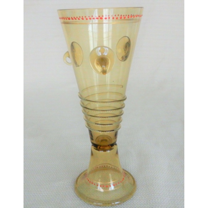 Vintage amber colored glass mid century modern vase w/ swirl pattern