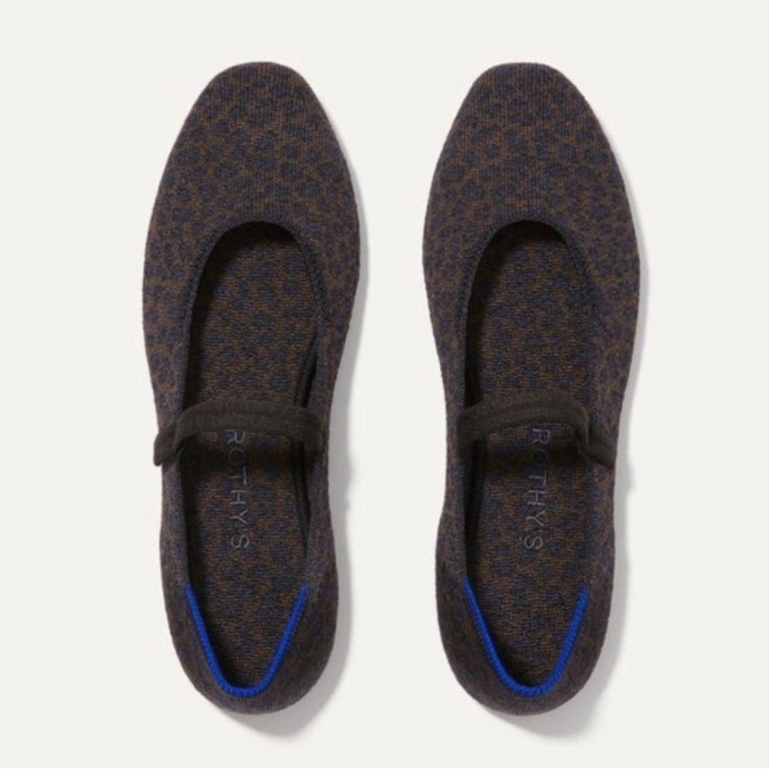 Rothys Mary Jane Chocolate Spot Leopard Ballet Flats Slip On Shoes Size 8