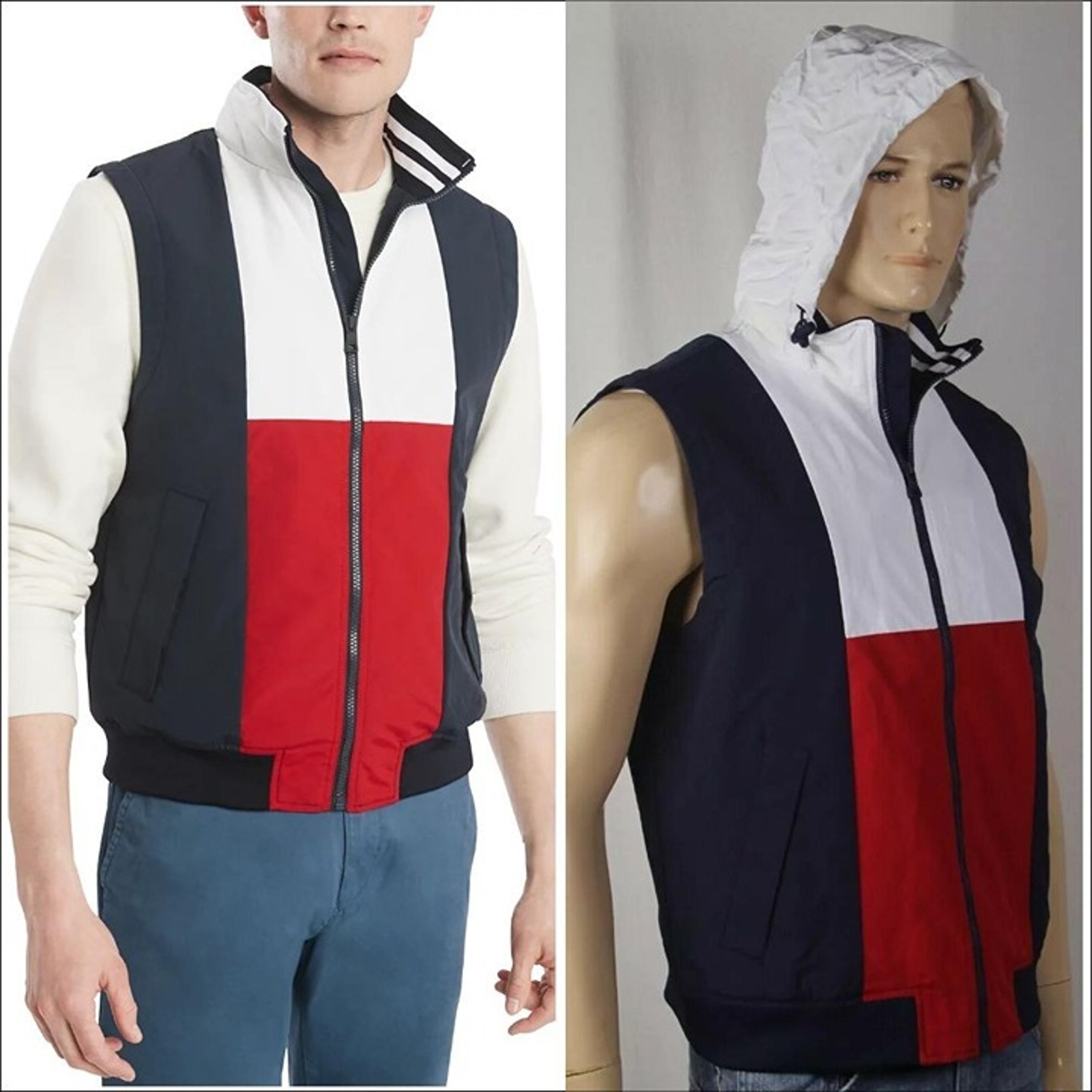 Men's Tommy Hilfiger Colorblock Yacht Vest with Tuck Away Hood-Size XL