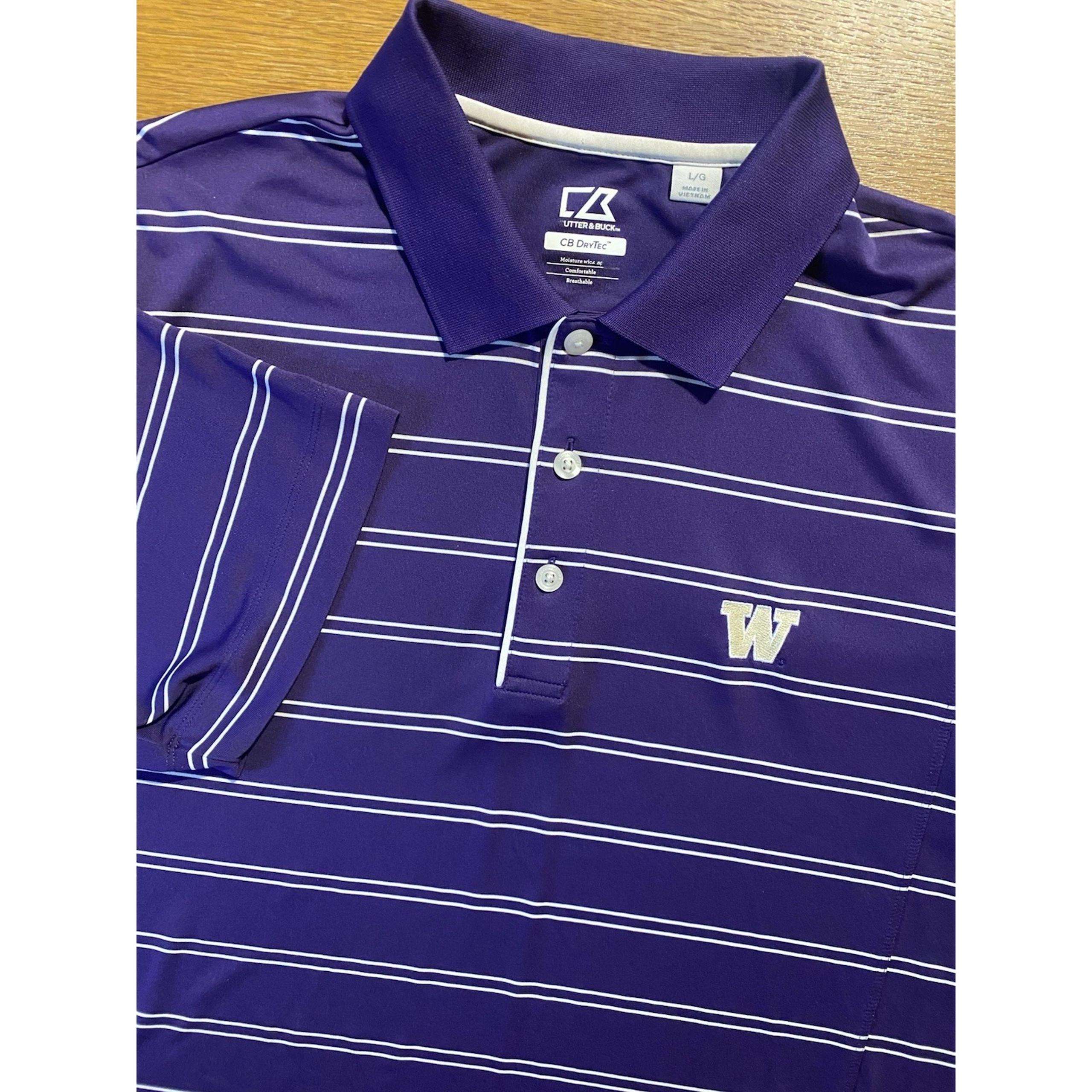 Washington Huskies Polo Shirt L Purple CB DryTec Moisture Wicking - Cutter & Buck