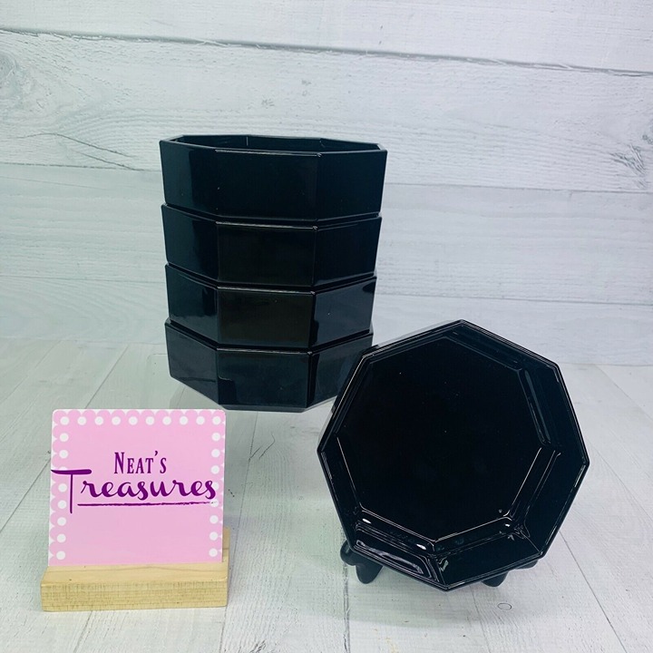 Arcoroc OCTIME France Black Octagonal No Trim Blown Glass Soup Cereal Bowl Set 5
