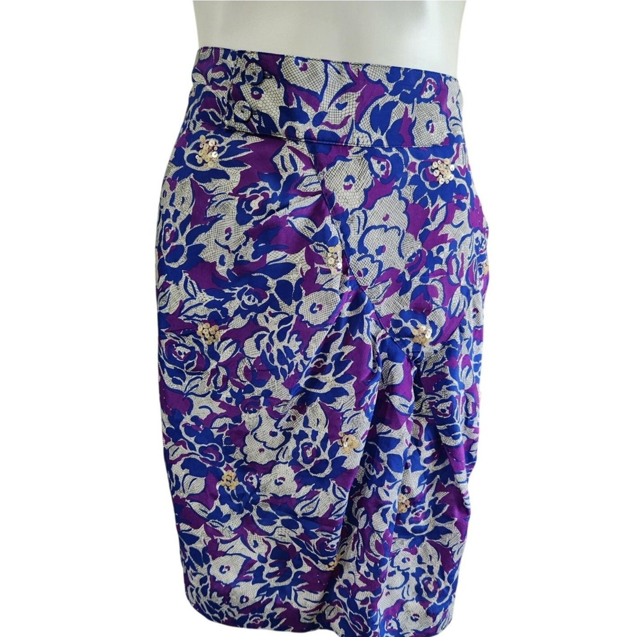 Fei for Anthropologie 100% silk skirt sequin detail pink, blue, & white size