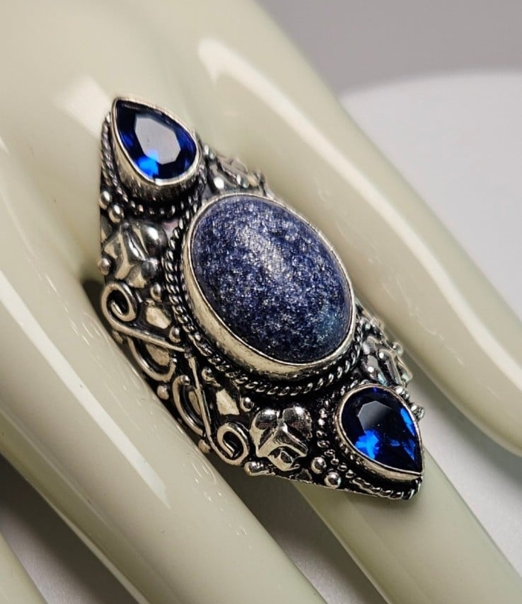 Celestial Harmony: Sterling Silver Sodalite & Sapphire Ring