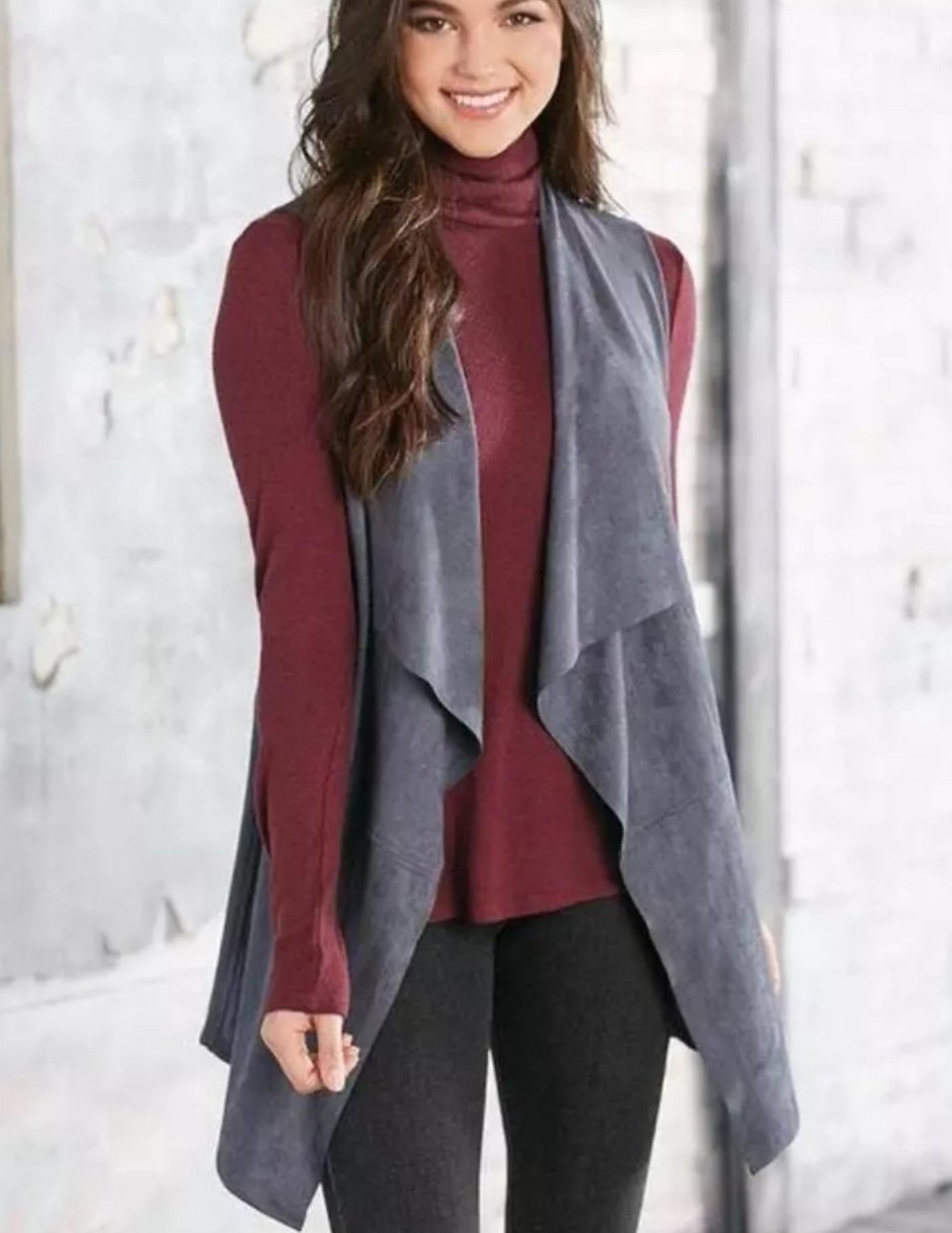 Mud Pie Isabelle Faux Suede Vest Gray Womens Size Small/Medium NWT $63 BOHO Soft
