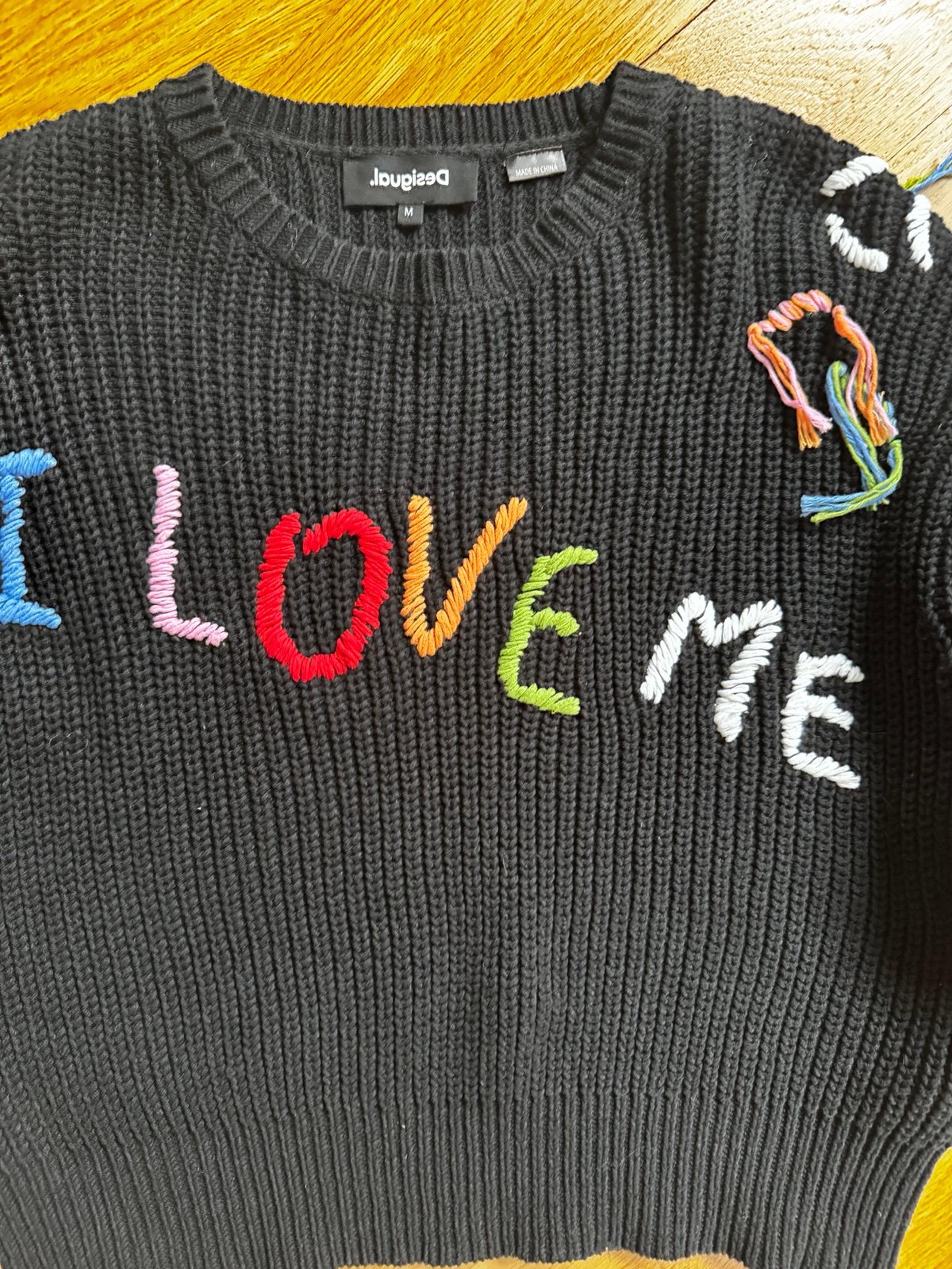 Desigual Women Cotton Sweater I Love Me Black Size M