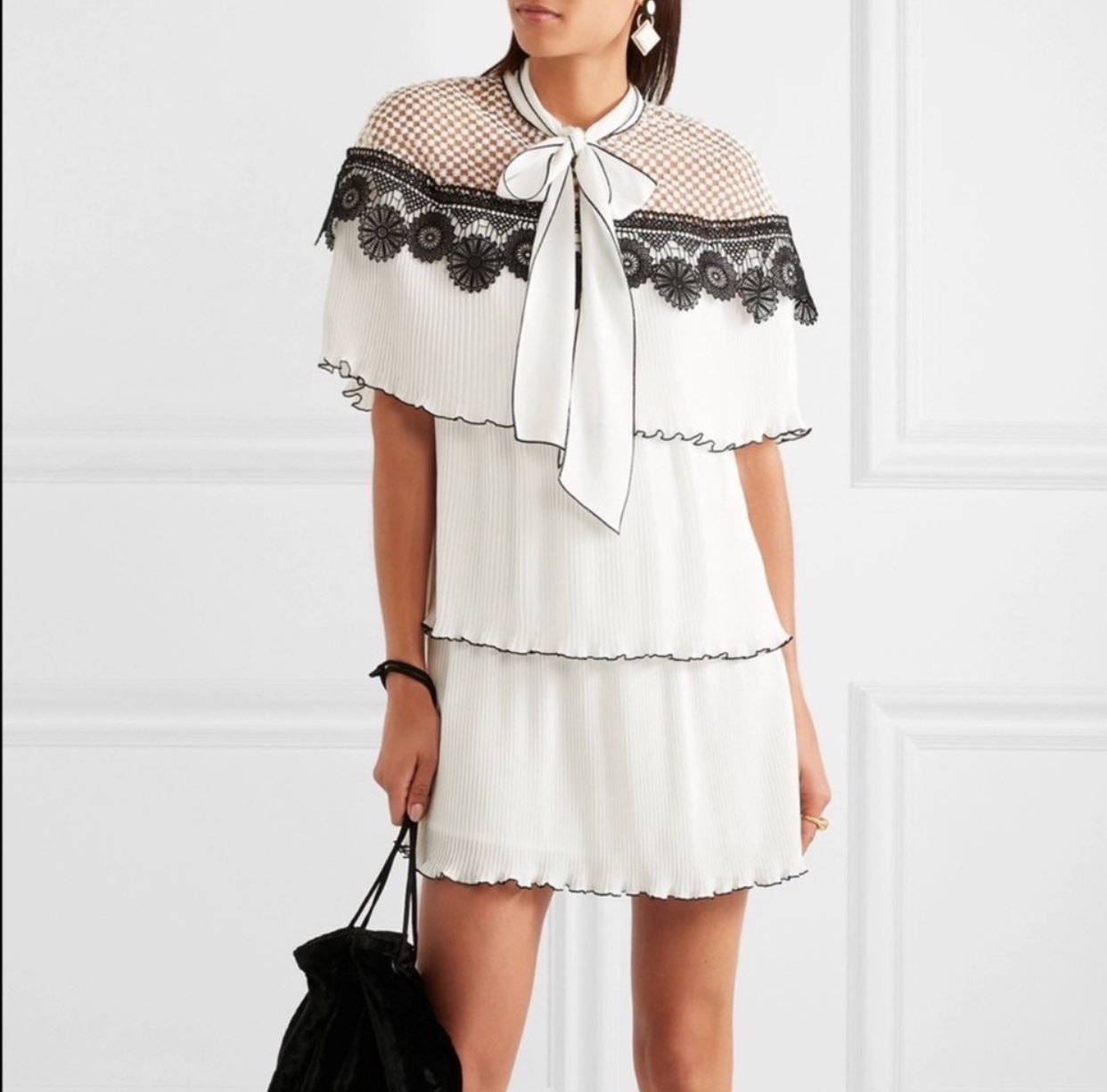 Self-portrait Monochrome Pleated Gazar Dress