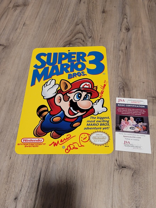 CHARLES MARTINET AUTOGRAPHED SUPER MARIO 3 TIN SIGN SIGNED NINTENDO JSA