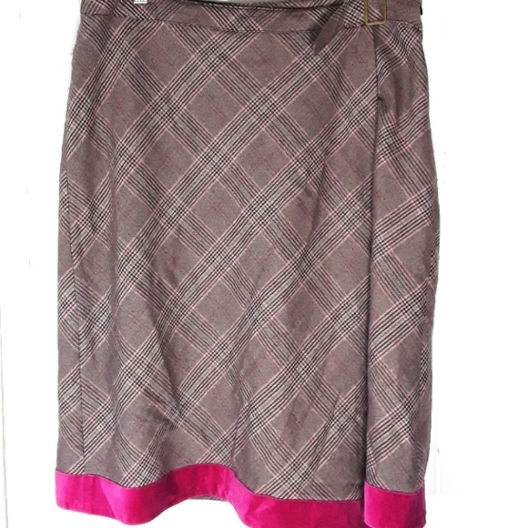 Oscar de la Renta Plaid Faux Wrap A line Skirt Size 12