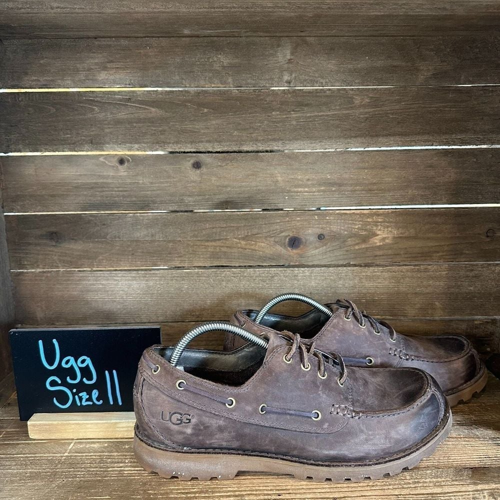 Mens Ugg Oxson Stout Brown Leather Waterproof Casual Moc Toe Loafers Size 11 D