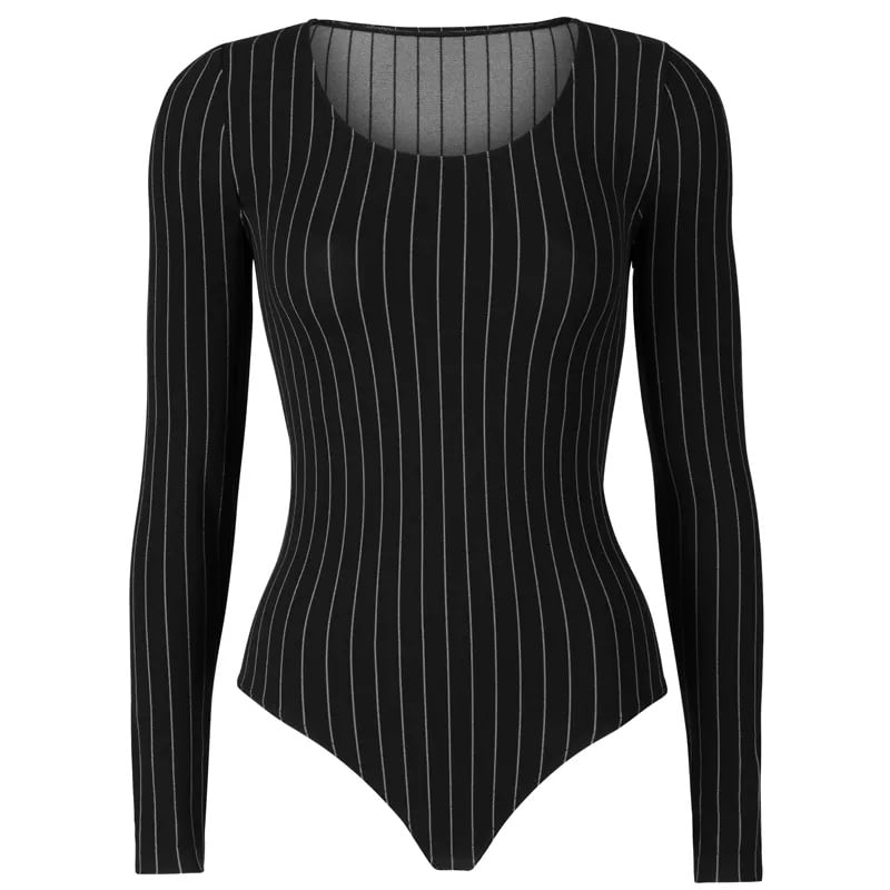WOLFORD MURIEL PINSTRIPE BODYSUIT BLACK/WHITE