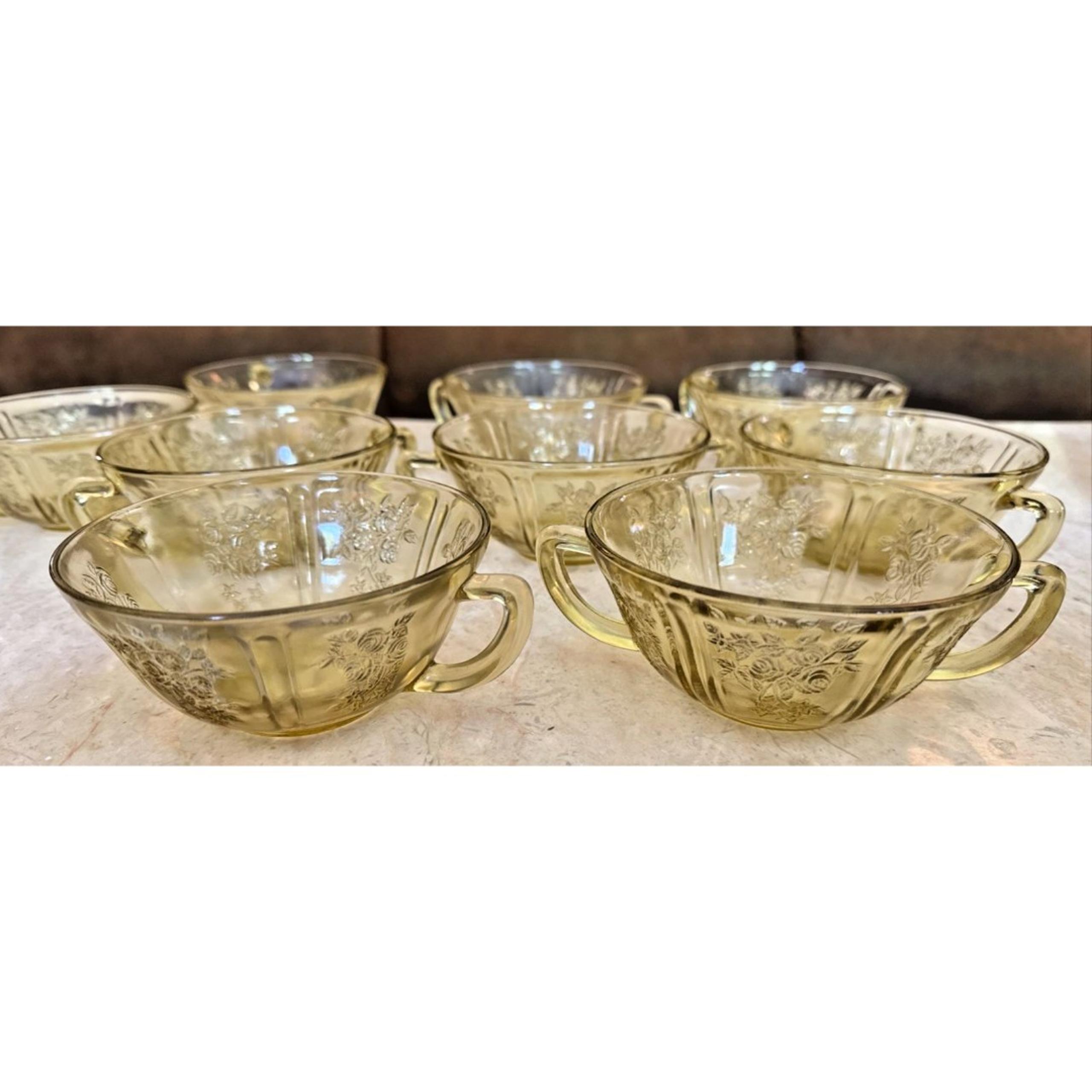 9 Sharon Cabbage Rose 5" Cream Soup Amber Federal Depression Glass 1935-39 Mint