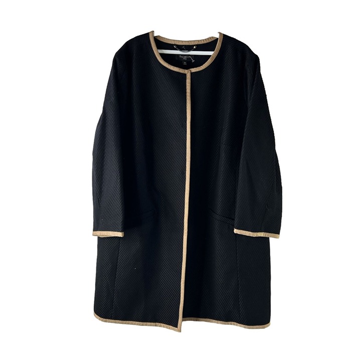 Talbots Womens 16W Color Block Lightweight Over Coat Trench Coat Black Minimalis