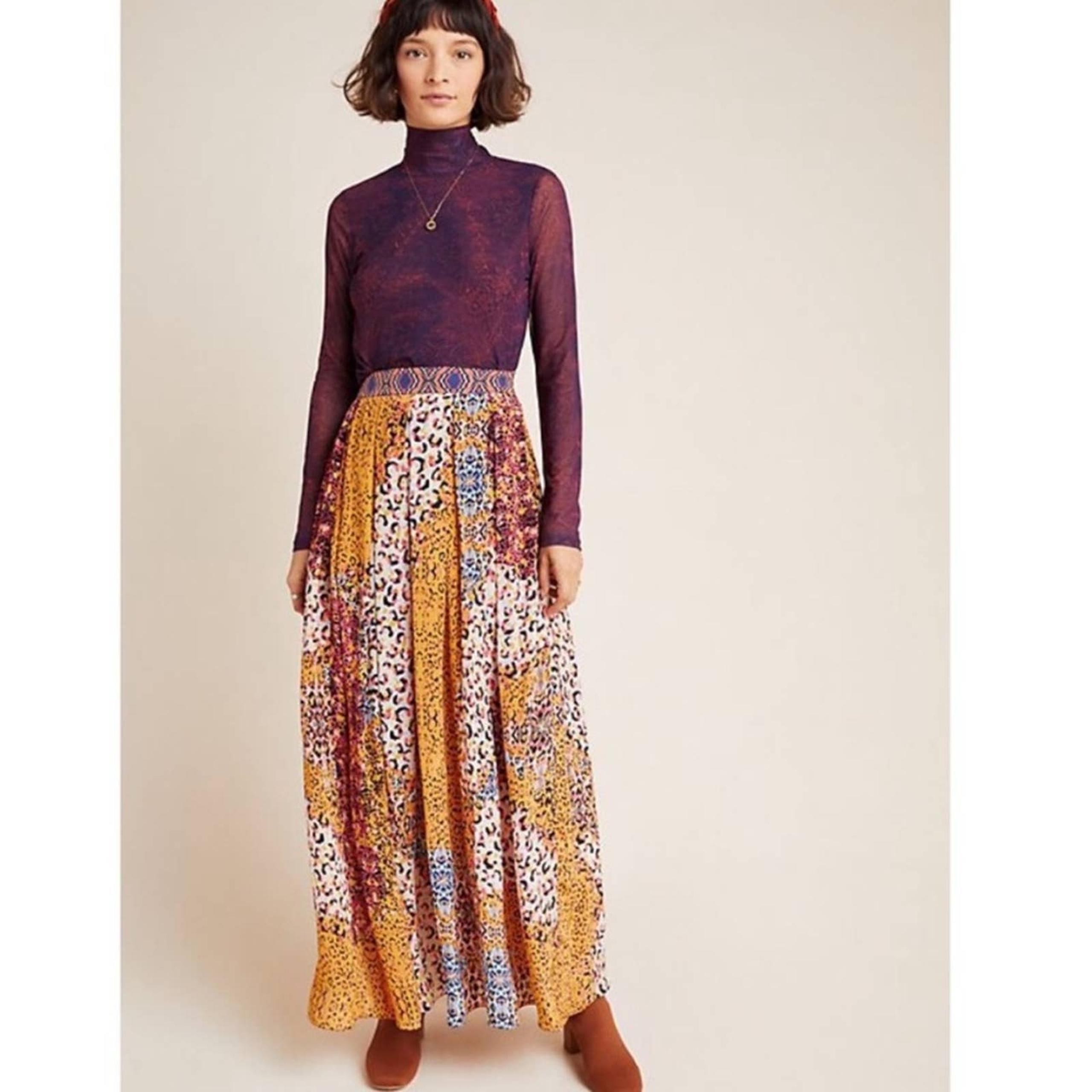 BHANUNI BY JYOTI X ANTHROPOLOGIE Patchwork Bohemian Maxi Skirt Size 2 women nwt