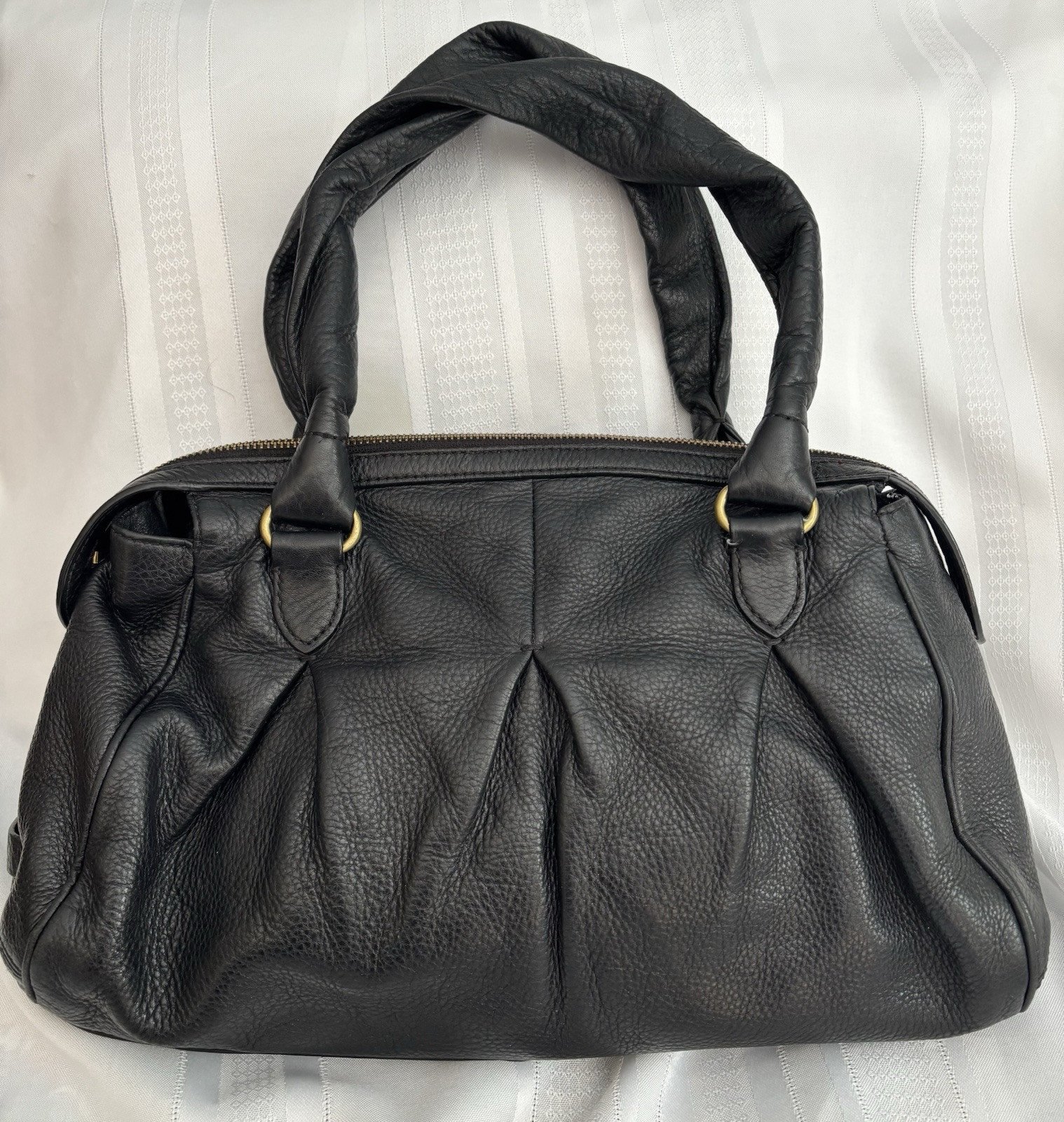 Cole Haan Hazelle 11 Black Pebbled Leather Satchel Handbag Pleated, stunning